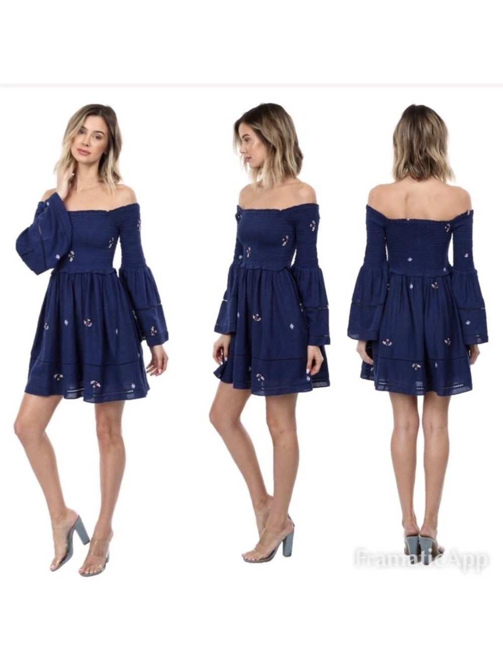 NWT Free People Counting Daisies navy Blue embroidered mini dress Size Small S